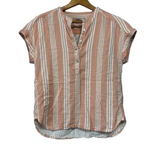 Faherty Dream Organic Cotton Gauze Desmond Top Small Pink White Stripe